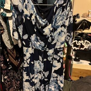 Enfocus Studio Navy Blue and White Floral Midi Dress